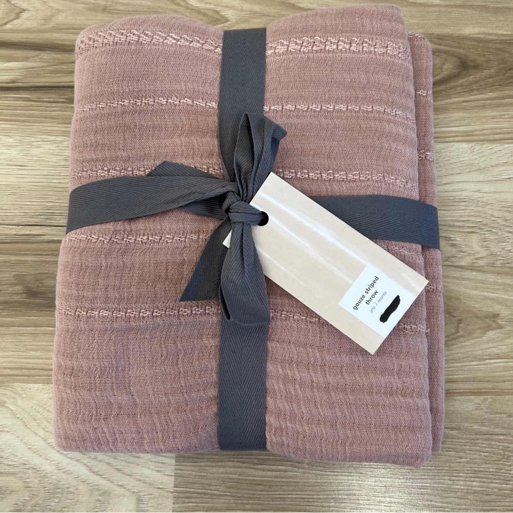 West Elm Gauze Striped Throw - Rose